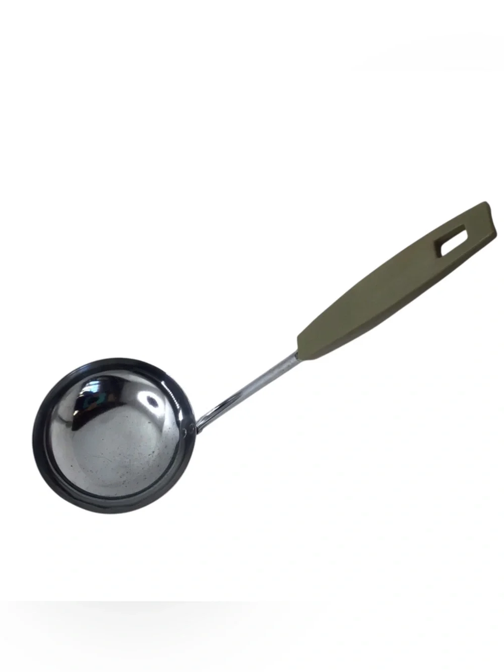 Vintage Ekco Chrome Wok Ladle Avocado Green Handle Mid Century Kitchen Utensil.